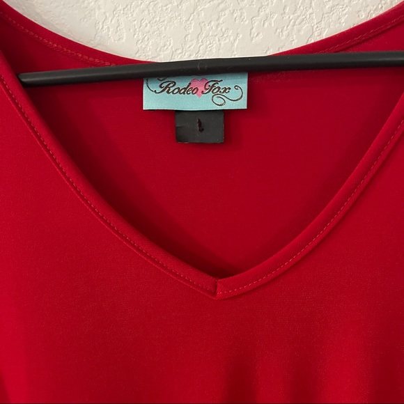 Rodeo Fox Red High & Low Bell Sleeve Tiered Dress XL - Picture 5 of 9